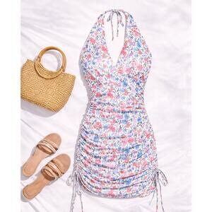 Princess Polly Floral Halter Mini Dress Size US 6 | Ruched Bodycon Summer Dress